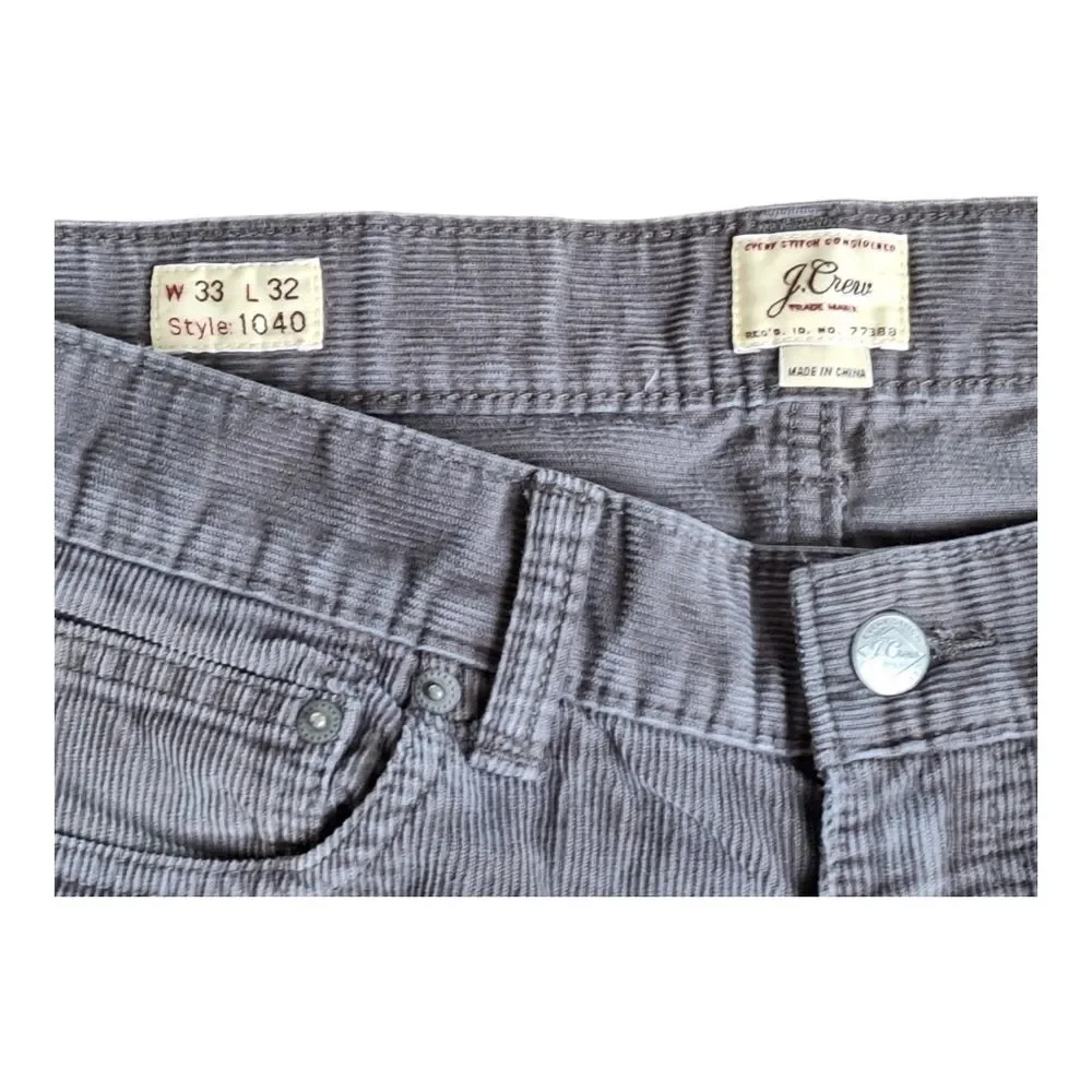 J. Crew 1040 Corduroy Pants Men’s Size 33 Trousers Gray 5 Pocket Jeans Excellent